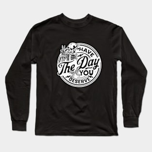 Spooky Have the Day You deserve Peace Sign Skeleton Stars Bow Ribbon Long Sleeve T-Shirt